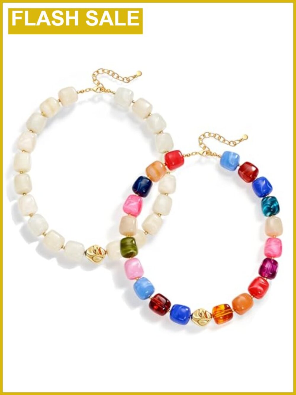 2Pc Chunky Acrylic Beaded Necklace Set Adjustable Statement Jewelry